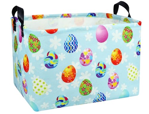 Image of Rectangle Empty Easter Baskets Boy Large Toy Storage Bin Girls collapsible Hamper Waterproof Canvas Box Kid Gifts Spring Decor( Blue Creative Egg )