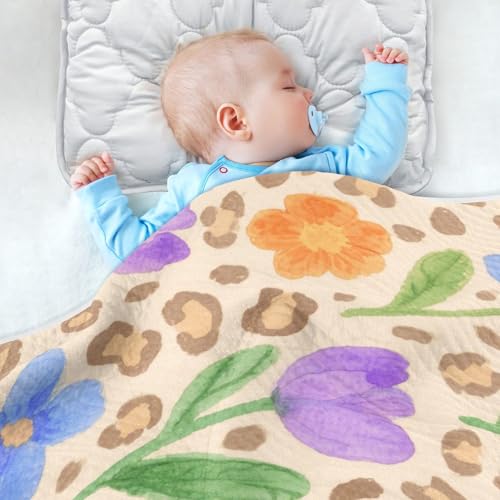 Custom Brown Leopard Print Flowers Stroller Blankets Soft Customise Dog Baby Blanket for Girls or Boys 30x40in Regalos para Bebes recien nacidos4