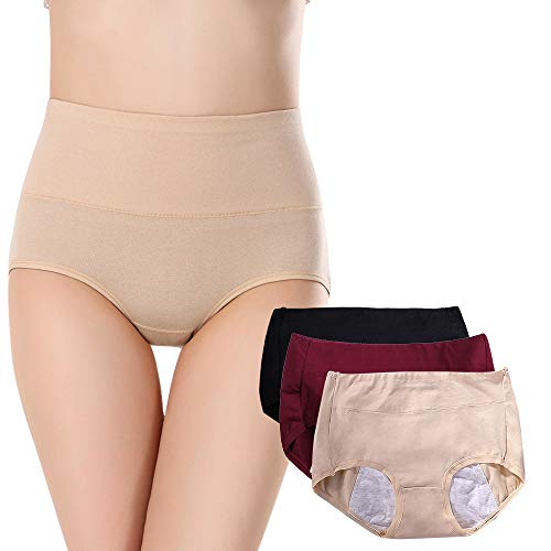 BOZEVON Periodo Menstrual Bragas - Bragas Menstruales del Período Braguitas Culotte Algodón para Mujer Bragas de Cintura Alta Cómodo 3 Paquete(Debe usarse con tampones)