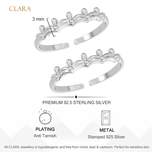 Image of Clara 925 Sterling Silver Size Adjustable Toe Rings Pair Gift for Women