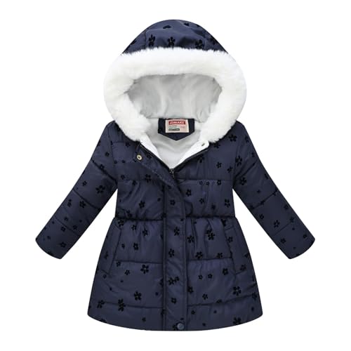 Girl's Long Parka Winter Coat Floral Water Resistant Quilted Puffer Jacket Kids Fleece Lined Ski Snow Jacket Down Coat