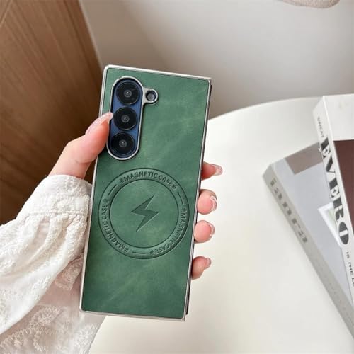 Coque Galaxy Z Fold 5 en cuir de mouton véritable vert foncé mat