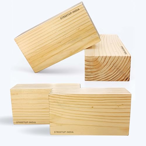 Image of Streetup India Wooden Yoga Block With Eco-Freindly Pine Wood| Non-Slip Workout Block|Extra Large 9X5X3 Inches (Set of 4)