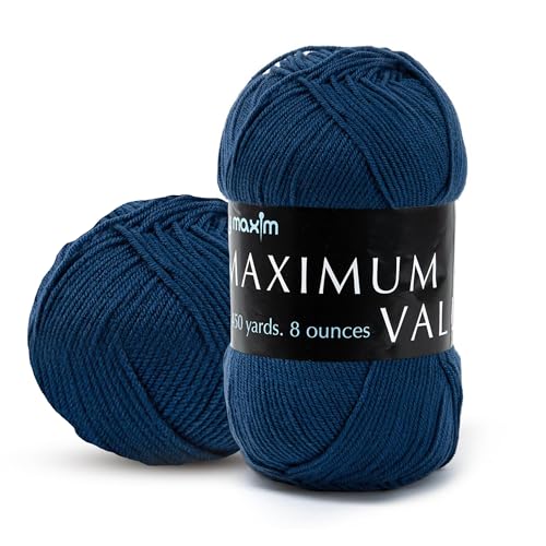 Image of Mary Maxim Maximum Value Acrylic Yarn for Crocheting and Knitting, Soft Worsted Weight Yarn 4, Ideal for Blankets, Sweaters, Hats, and Scarves, 8 oz Skein (474 Yds) (Dark Denim)