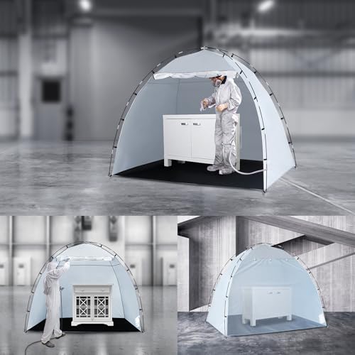 Image of Portable Paint Booth Tent, Siebwin Large 8(L) x6(W) x6(H) ft Spray Paint Tent with Built-in Floor & Mesh Screen & Windproof Hooks for Furniture DIY Hobby Tool Spray Paint Shelter, Gray