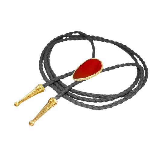 Image of Daisy Del Sol Gemstone Bolo Tie Braided Vegan Faux Leather Natural Stone Gold Handmade Necklace Adjustable Boho Western Jewelry