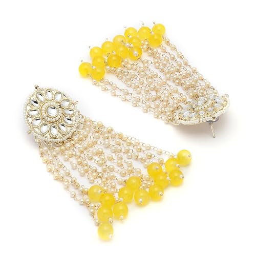 Image of Zeneme Earring Gold Plated Beaded Handcrafted Bahubali Inspired Devsena Jhumka Fringed Dangle Jewellery For Girl And Women