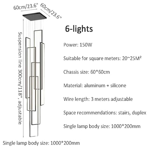 Lustre LED moderne à intensité variable 6 lumières pour escalier - 5