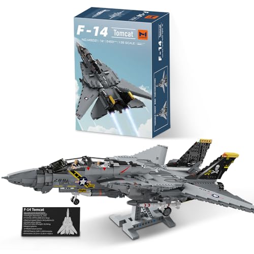 MISINI M8021 F-14 Tomcat Fighter Jet Building Blocks Set 2453 Pieces Military Series Air Force Medium-Sized Practical 1:35 Scale Fighter Jet Building Kit Adult Collectible Toy Gift Model Airplane