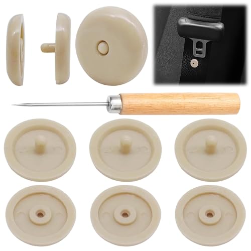 OLLBIT 5 Sets Universal Fit Seat Belt Stopper Kit,Beige Snap-on Safety Belt Button Stop,Plastic Seat Belt Button Buckle Clip Stop,Prevent Belt Clip Buckle from Sliding Down (Beige)
