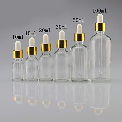 Aland Cosmetic Bottle,Mini 5ml-100ml Transparent Glass Reagent Liquid Pipette Empty Cosmetic Bottle Transparent + Golden + White 30ml