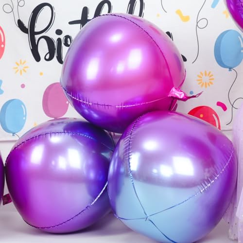Image of Gradient Purple Round Foil Balloons Birthday Prom Decor 22 Inch 6 Pcs | Metallic Purple 4D Helium Ball Balloons for Graduation Wedding Anniversary Bachelorette Disco Prom Party Decorations