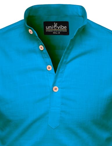 Image of Univibe Full Sleeve Chinese /Rounded /Mandarin Collar Pure Cotton Casual, Wedding, Party, Festival Stylish Short Length Slim fit Kurta Style Shirt for Men and Boys.