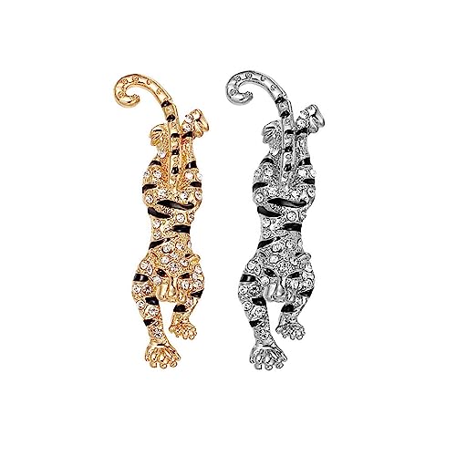 Image of Leadigol Rhinestone Tiger Brooch Pins Women Men Fashion Jewelry Gold Silver Animal Lapel Pin Coat Collar Brooch Badge Wedding Party Clothes Decoration Gifts
