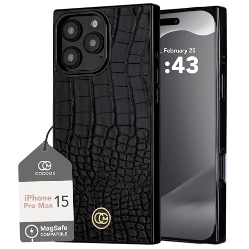 Image of COCOMII Rectangle for iPhone 15 Pro Max Case, Black Crocodile Leather