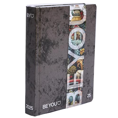 BE YOU Matter Stone Medium, Diario Scuola 2024-2025, Agenda 12 Mesi Datata, Formato Standard 13,5cm x 18,2cm, Diario con Sticker e Segnalibro, Colore Grigio