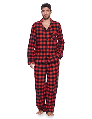 Ashford & Brooks Mens Flannel Plaid Pajamas Long Pj Set - Red Buffalo Check - Medium