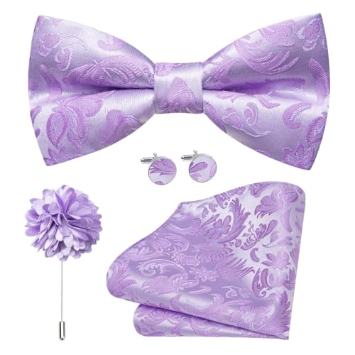 Image of Dubulle Mens Paisley Striped Bowtie Set Pre-tied Bowtie for Men and Pocket Square Set Wedding Business