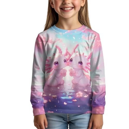 Image of Girls Cartoon Print Long Sleeve Graphic Tee Casual Crew Neck T-Shirts for 3-16 Years Little Girls