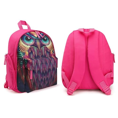 Owl Pattern Backpack Small Book Bag with Side Pocket, Lightweight Durable Backpack, Travel Rucksack, Pink-style4