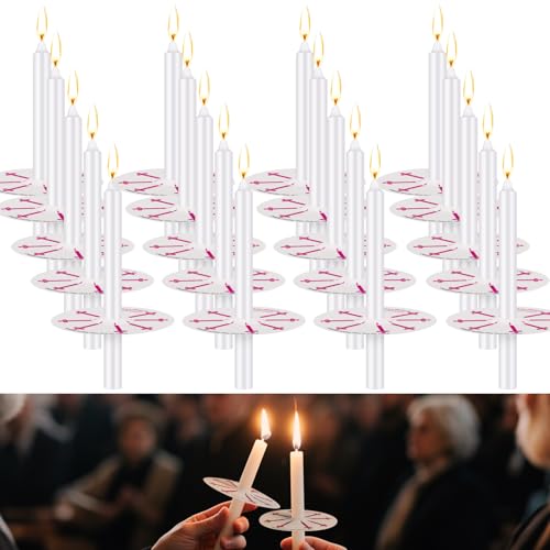100 Pack Church Candles with Drip Protectors, 5 inch White Taper Candles for Vigil Candlelight & Christmas Eve Service, Shabbat, Prayer, Meditation, Yoga, Spa, Home Decor, Emergency Light