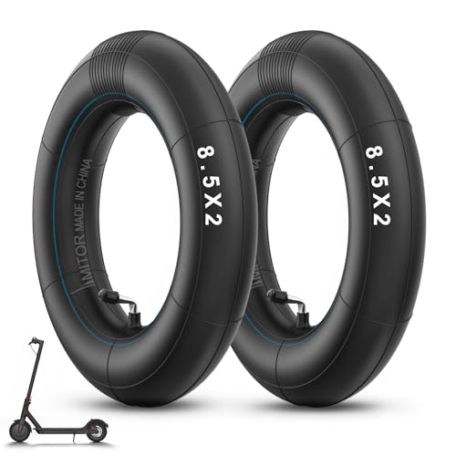 Amitor Camara Patinete 8 1/2 x2 para Xiaomi Pro 2 Pro 1S M365 Mi3 Patinete Eléctrico, Cámara de Aire Reforzada 8,5 Pulgadas con Válvula 90° Plateada, Duradera y Engrosado Recamara 50/75 6.1, 2PCS