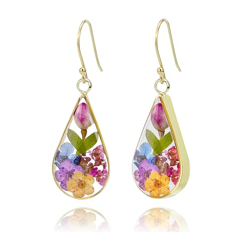 925 Sterling Silver Pressed Flower Teardrop Earrings,Hypoallergenic Women's Jewelry Gift for Mom and...