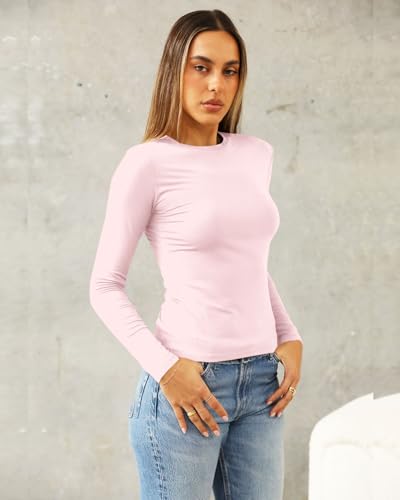 Image of Abardsion Women's Slim Lightweigh Long Sleeve T Shirts | Fall Clothes 2026 Casual Basic Crewneck Going Out Crop Tops Y2K