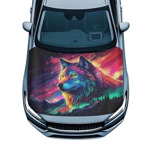 Image of Hood Stretchable Car Hood Protector,Waterproof Snowproof Universal Car Hood Cover Easy Installation Wolf Print Design