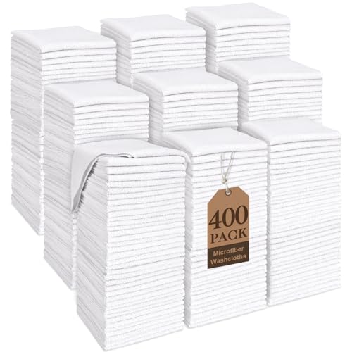 Image of TEAWOO White Washcloths Bulk 400 Pack, Highly Absorbent & Quick Drying