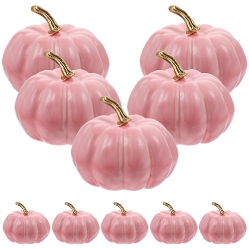 LOGOFUN 10pcs Thanksgiving Pumpkin Models Simulation Foams Pumpkin Prop Fake Pumpkin Statue for Fall Harvest Party Decorations - Pink