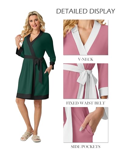 Image of PrinStory Womens Robe Knit Kimono Bathrobe Lightweight Soft Sleepwear Knee Length Lounge Robes