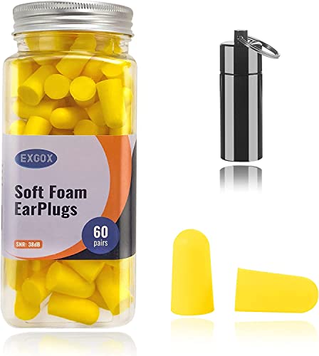 EXGOX Bouchons d'oreilles en mousse souple, 38 dB SNR le plus élevé, 60 paires, taille unique qui convient à pratiquement tous les porteurs, confortables pour dormir, ronflement, étude, voyage,
