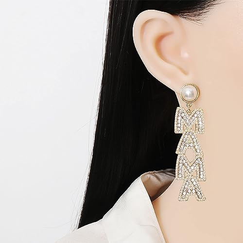 Mother's Day Earrings Beaded MAMA Letter Shining Rhinestone Crystal Drop Dangle Earrings Handmade Long Statement Holiday Birthday Jewelry for Women4