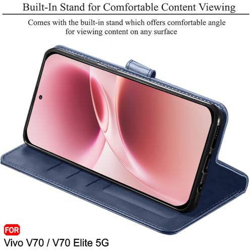 Image of TheGiftKart Flip Back Cover Case for Vivo V70 / V70 Elite 5G | Dual-Color Leather Finish | Inbuilt Stand & Pockets | Wallet Style Flip Back Case Cover (Faux Leather, Blue & Sky)