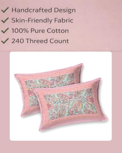 Image of elanorhomes 180 TC Pure Cotton Pillow Covers Set of 2, Bedroom Pillows with Zip Closure, Soft Smooth Cool Breathable Pillowcases for Home 27x18 inch (Petal Glow)