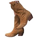 Botines para mujer, de ante y vaquero, de piel, botas de invierno, botas de vaquero con tacón en el tobillo, elegantes, clásicas, para festivales, para mujer, botines clásicos, marrón, 39 EU