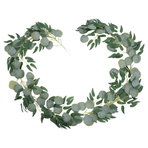 HINTRMENT Guirnalda de Hojas de Eucalipto Artificiales 2 Metros Enredadera Verde Oscura Hojas de Sauce Decoración para Pared y Mesa Adecuado para Bodas Fiestas y Hogar