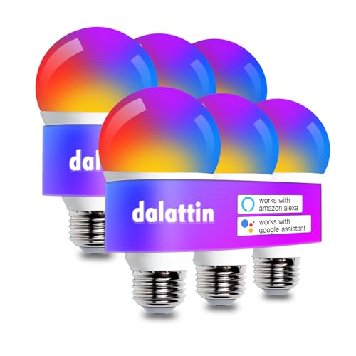 dalattin Smart A19 Led Light Bulb with WiFi & Bluetooth, RGBC W Color Changing Light Bulb, Compatible with Alexa & Google Assistant No Hub Required, E26 Led Bulb 60 Watt Equi, 800LM, 2.4GHz, 6 Pack