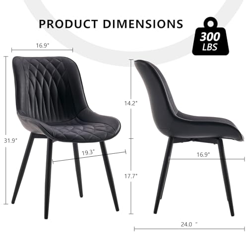 Image of YOUNIKE Dining Chairs Set of 2 Kitchen & Dining Room Chairs Modern Black | Faux leather waterproof, comfortable accent side chairs with upholstered back and metal legs, easy to clean assemble; 300lb