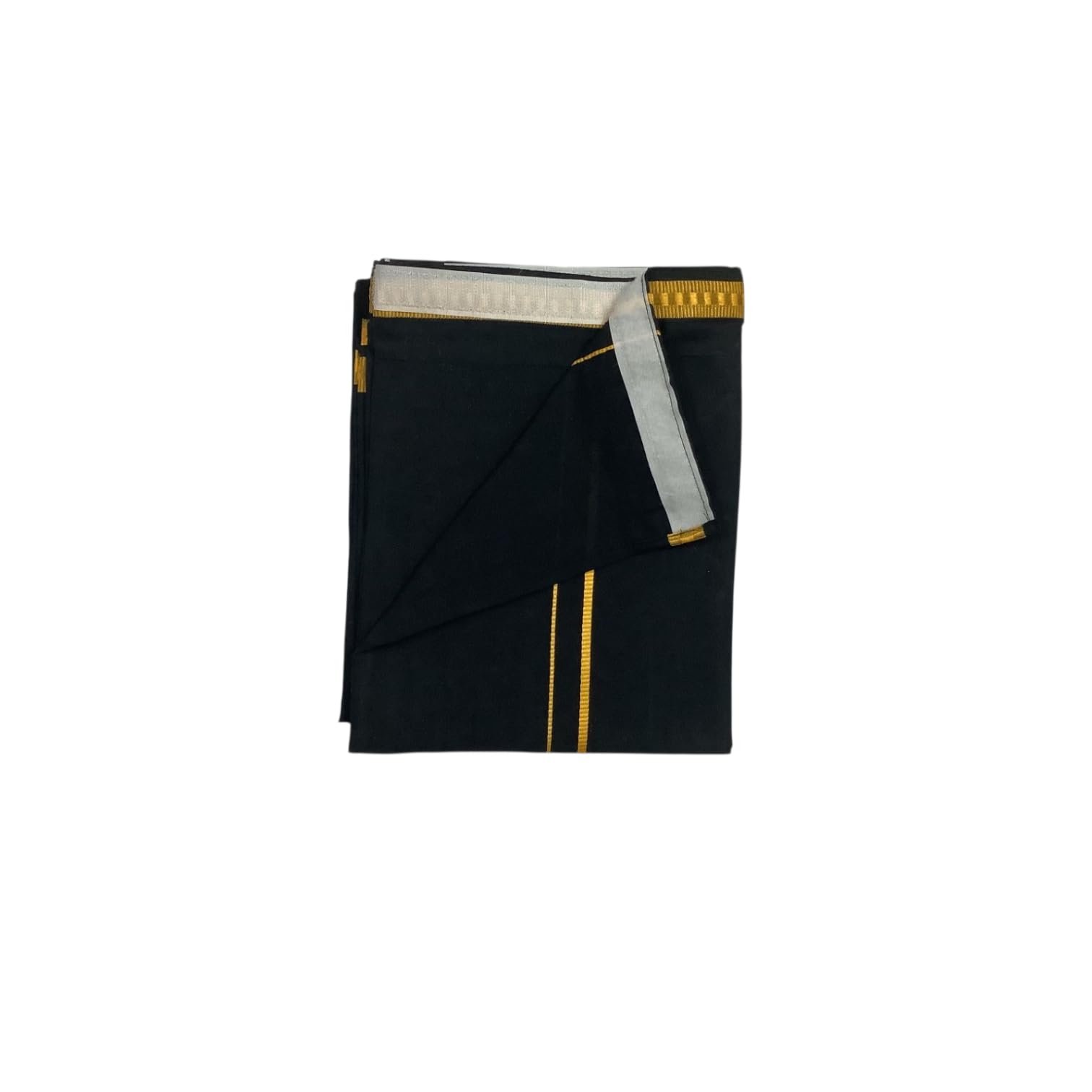 Spiritual Traditional Black Cotton Dhoti with Gold Border, South Indian Style Veshti with Ottiko Kattiko Design-picture-30