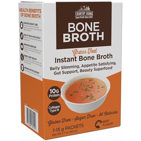 COUNTRY FARMS Skinny Broth, Instant Beef Bone Broth, 10G Protein, Collagen Type III, Promotes Better Digestion, Bone and Joint Health, 7 Day Plan, 7-15g Packets Cover