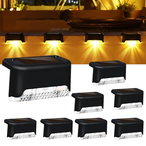 Solar Deck Lights, 8 Packs Solar Step Lights Outdoor Waterproof Led Solar Fence Lights for Stairs Fence, Balcony, Patio, Railing, Front Porch, Yard and Pathway (8 Packs)