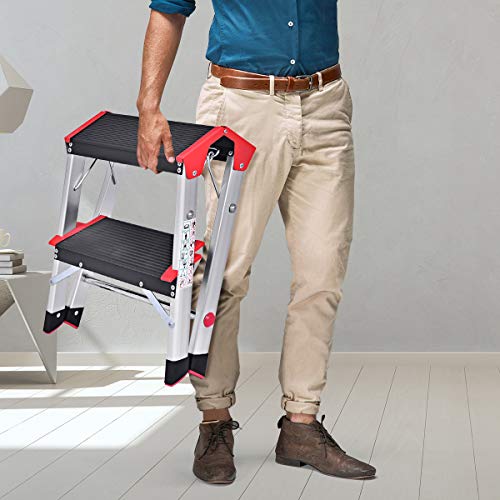 Giantex Aluminum Step Ladder, Lightweight Folding Non-Slip 2 Foot Aluminum Ladder, 330lbs Capacity Wide Pedal Heavy Duty Step Stool Folding for Household Work Use