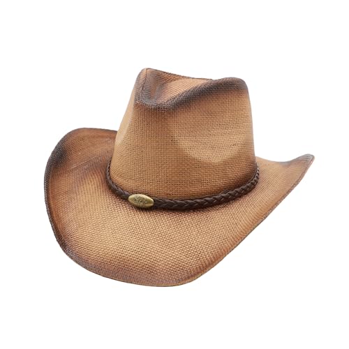 Image of Straw Cowgirl Hat for Women Cowboy Hats for Men Wide Brim Sun Hat Shapeable Western Hat Beach Hat