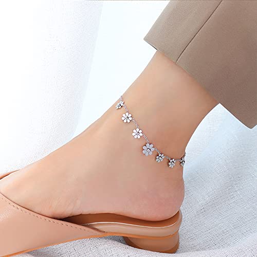 Daisy Flower Anklet for Women Girls Titanium Stainless Steel Little Flower Ankle Bracelet Adjustable Foot Chain 18K Gold Plated Ankle Accessories Beach Foot Jewelry for Summer Sandals2