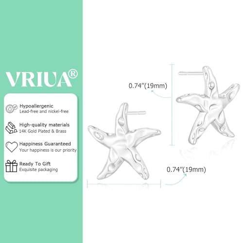 VRIUA Starfish Earrings for Women - 14K Gold/Silver Plated Dainty Starfish Seashell Earrings Hypoallergenic Summer Beach Ocean Inspired Jewelry4