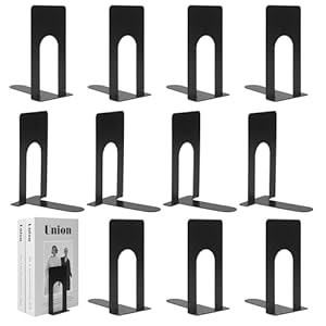 6 Paar Buchstützen, Buchstützen Metall, Bücherhalter Schwarze, Geeignet für Büros, Schulen, Wohnungen und Bibliotheken (12 Stück/Schwarz)