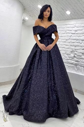 Off Shoulder Prom Dresses for Women Ball Gown Long Pleated Sparkly Formal Evening Dress with Pockets3