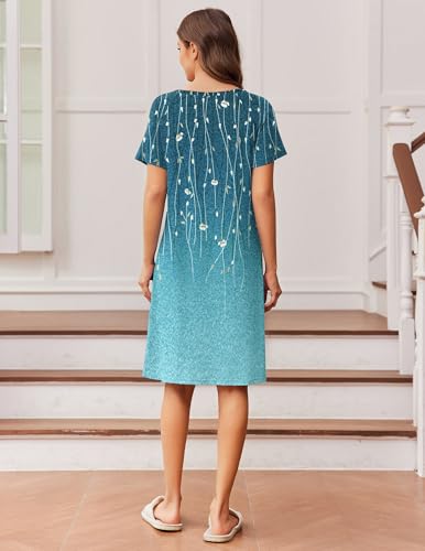Image of Ekouaer Womens Nightgown Short Sleeve Night Dress Printed Sleepwear Soft Sleep Shirt S-3XL